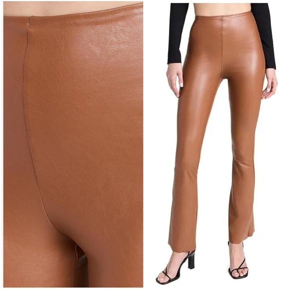 New Commando Faux Leather Raw Hem Flare Leggings Cocoa Brown XS - Picture 3 of 7